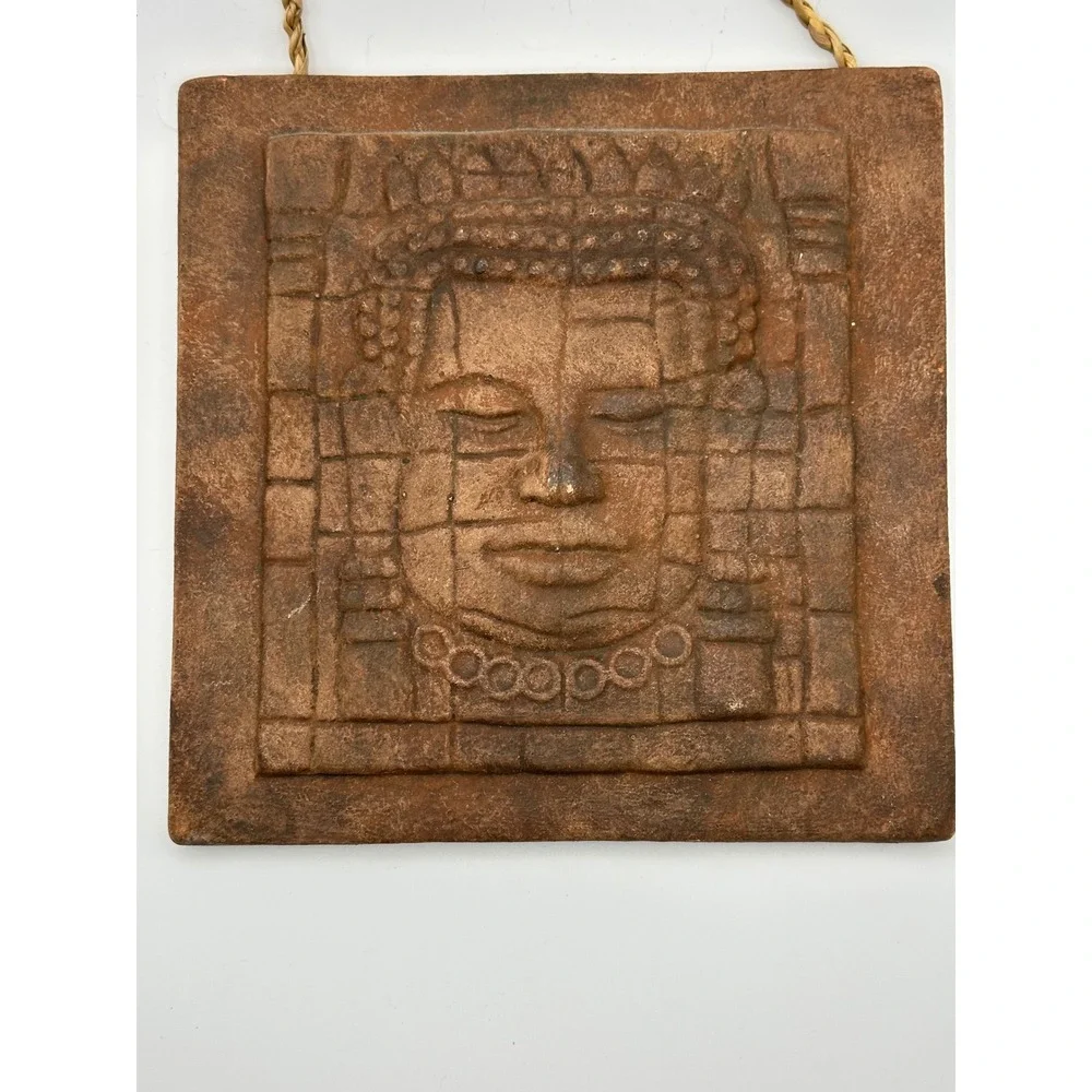 Buddha Face Terracotta Wall Plaque Zen Relief Sculpture Brown‎ 6.5 Inch